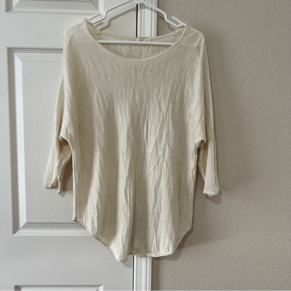 Moth Anthropologie Sabine Cream Knit Top Sheer Chiffon Sleeves Size M